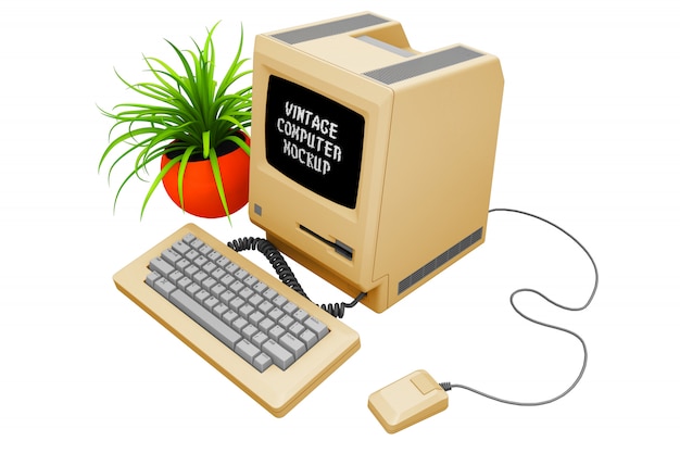 Free PSD vintage computer mock-up isolated