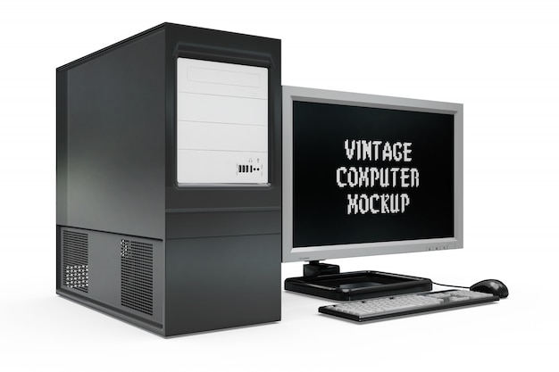 Free PSD vintage computer mock-up isolated