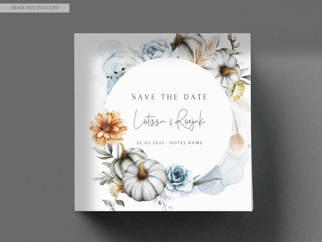 Free PSD vintage wedding invitation with beautiful flower and pumpkin