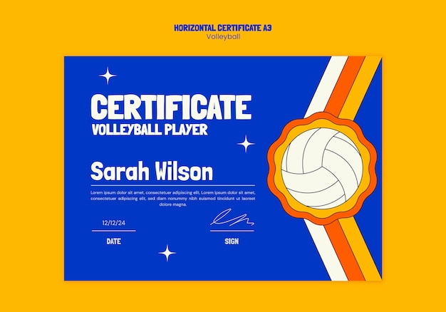 Free PSD volleyball certificate template design