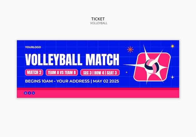 Free PSD volleyball ticket template design