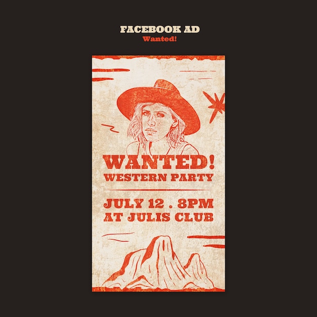 Free PSD wanted western poster template