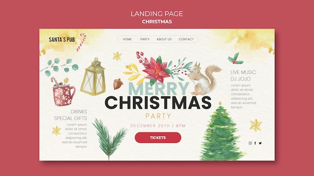 Free PSD watercolor christmas landing page template