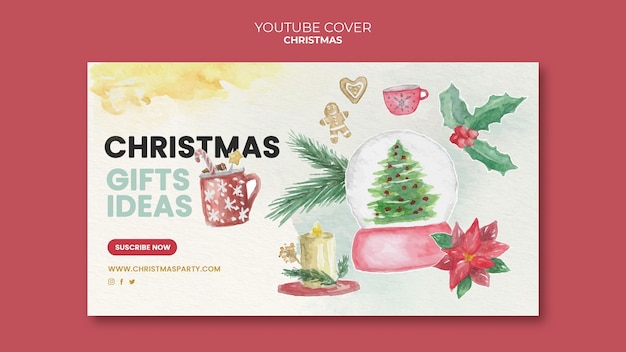 Free PSD watercolor christmas youtube cover template