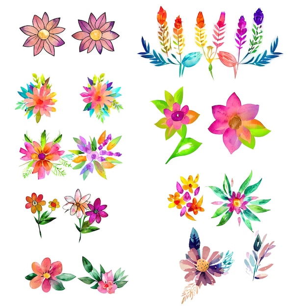 Free PSD watercolor floral bouquet illustration set