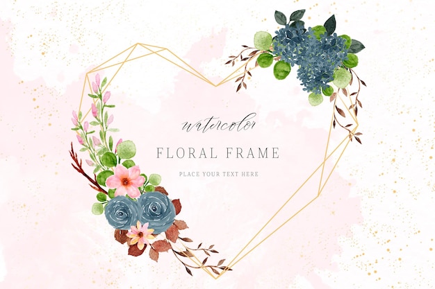 Free PSD watercolor floral wreath love shape