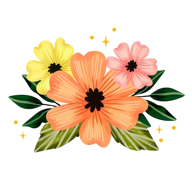 Free PSD watercolor flowers illustration