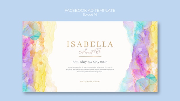 Free PSD watercolor sweet 16 facebook template