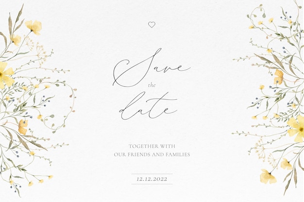 Free PSD watercolor wedding card with delicate floral arrangements