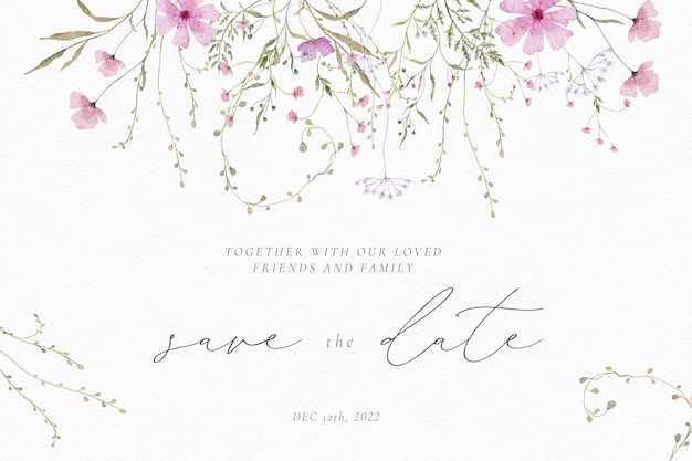 Watercolor wedding card with delicate floral arrangements