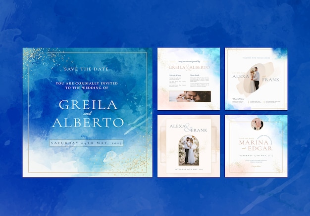 Free PSD watercolor wedding invitation template