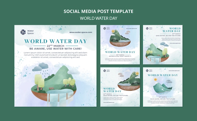 Free PSD watercolor world water day design template