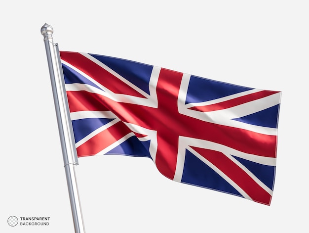 Free PSD waving flag of united kingdom on metal flagpole for composition