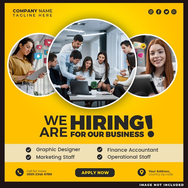 Free PSD we are hiring job vacancy square banner or social media post template