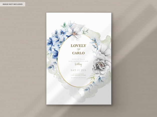 Free PSD wedding invitation card with blue and grey floral