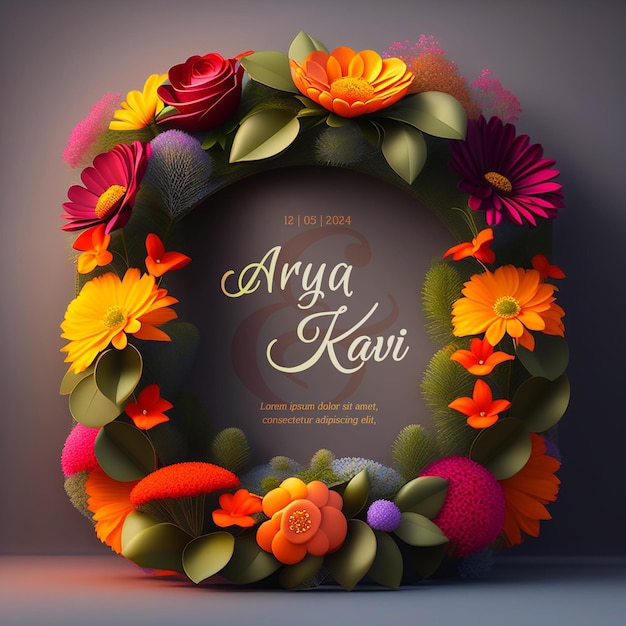 Free PSD wedding invitation greeting cards 3d floral frames