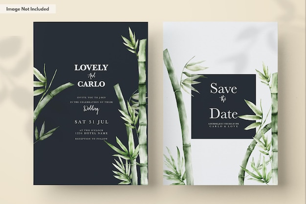 Free PSD wedding invitation template greenery bamboo