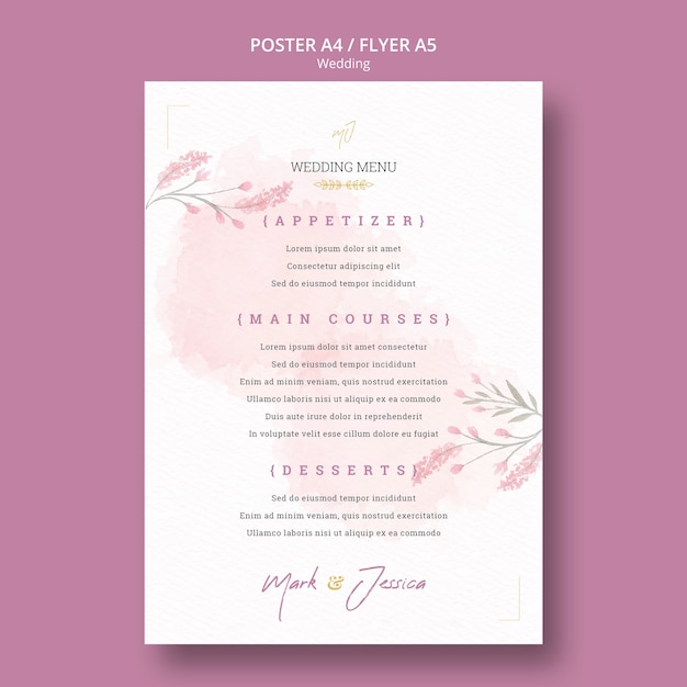 Free PSD wedding menu poster mock-up