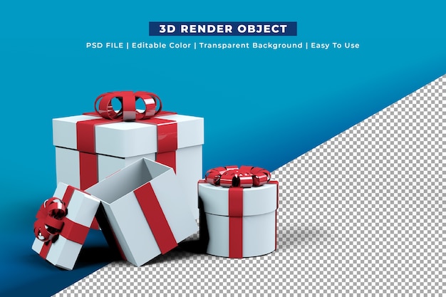 Free PSD white gift box with red bow