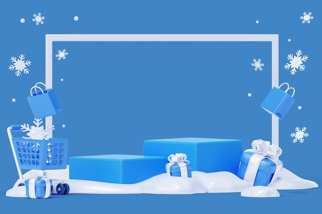 Free PSD winter sales 3d podium background