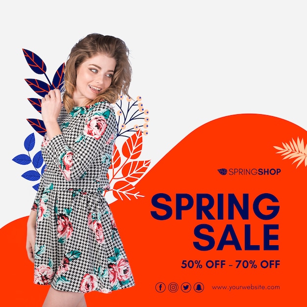 Free PSD woman in dress spring sale square flyer