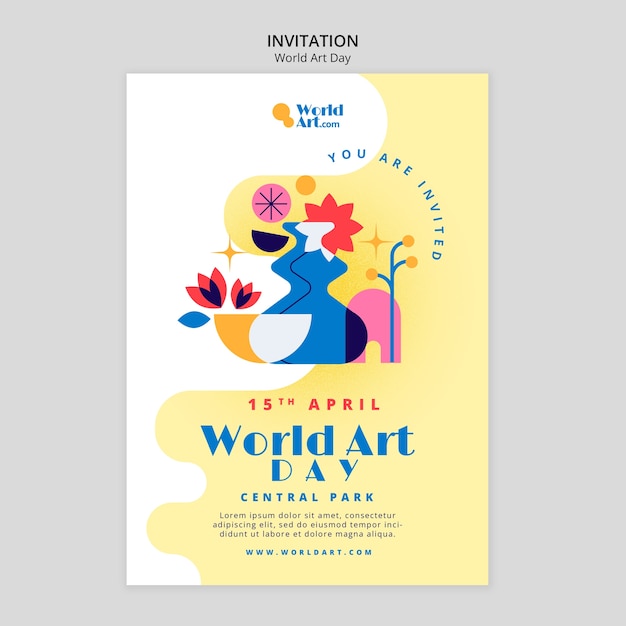 Free PSD world art day celebration invitation template