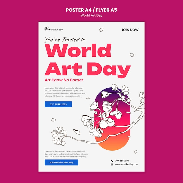 Free PSD world art day celebration poster template