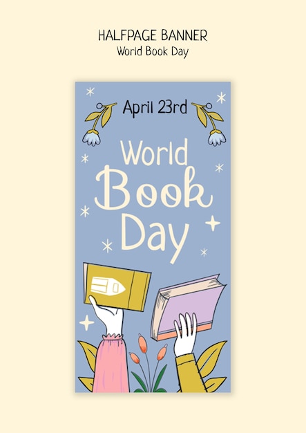 Free PSD world book day celebration halfpage banner  template