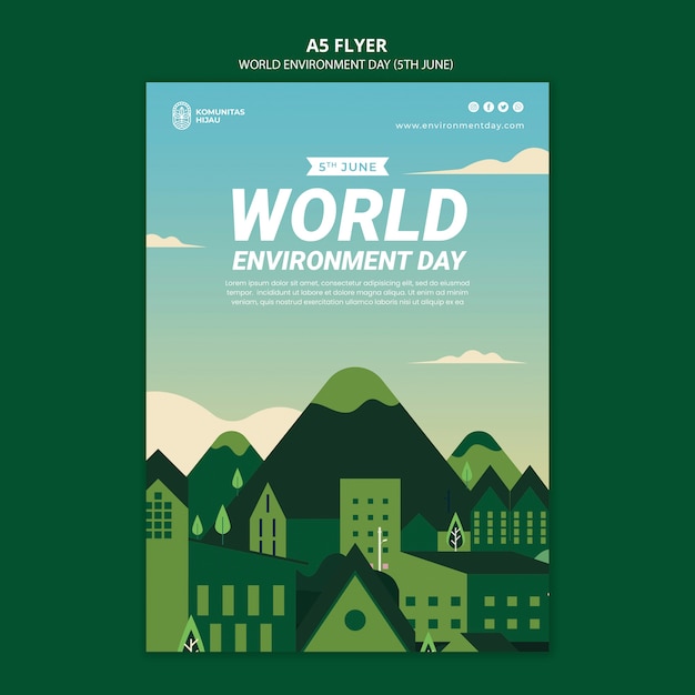 Free PSD world environment day with buildings flyer