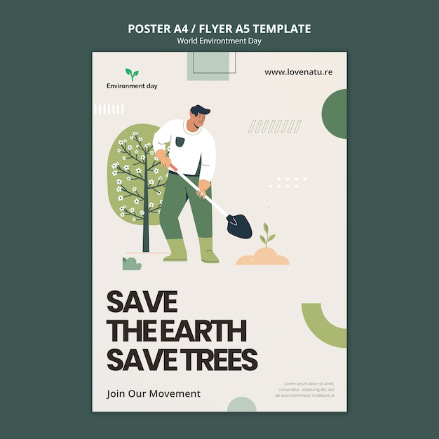 Free PSD world environment day with plants a4 poster template