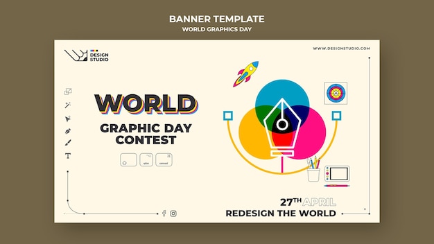 Free PSD world graphics day banner template