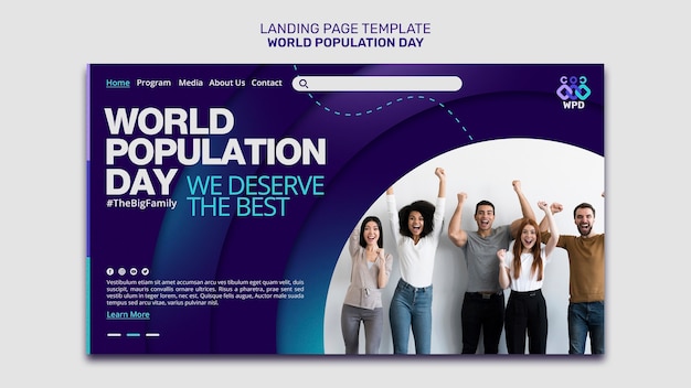 Free PSD world population day landing page template