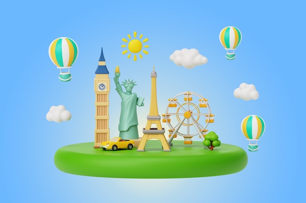 Free PSD world tourism day 3d rendering background