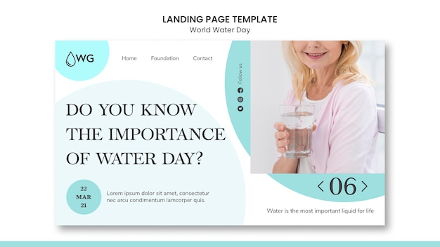 Free PSD world water day concept landing page template