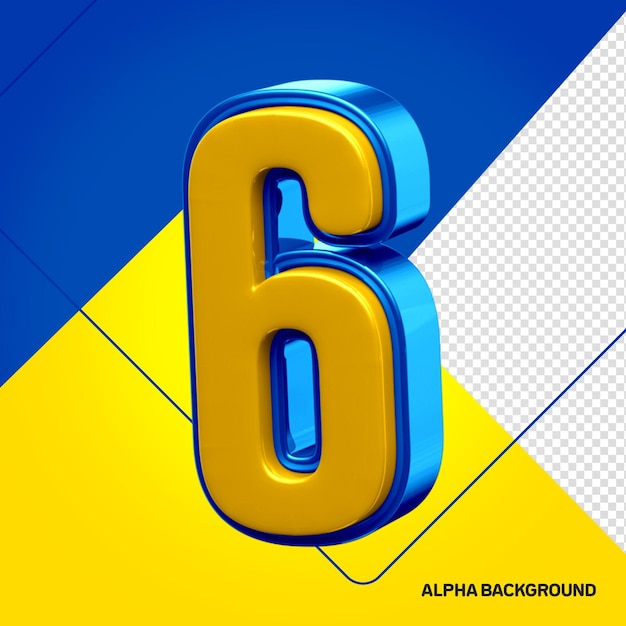 Free PSD yellow alphabet with number 6 3d blue