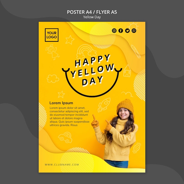 Free PSD yellow day concept poster template