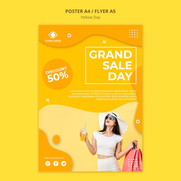 Free PSD yellow day grand sale day flyer template