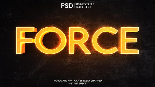 Free PSD yellow glowing 3d text effect