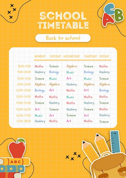 Free PSD yellow school timetable template