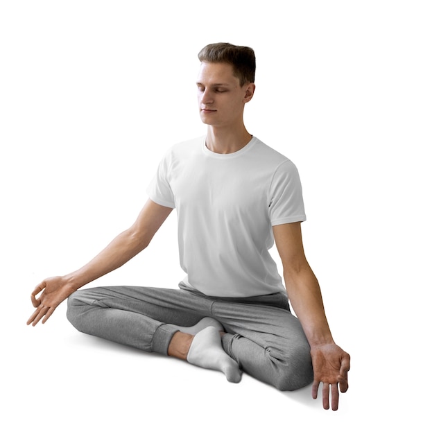 Free PSD young man doing a yoga position