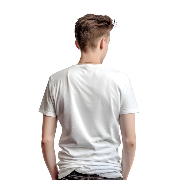 Free PSD young man in white t shirt back view isolated on white background