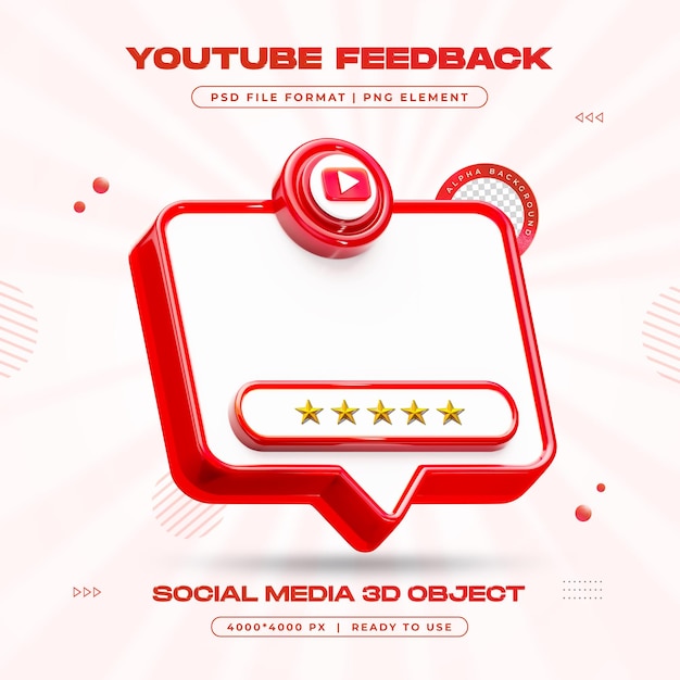 Free PSD youtube feedback review isolated social media 3d render