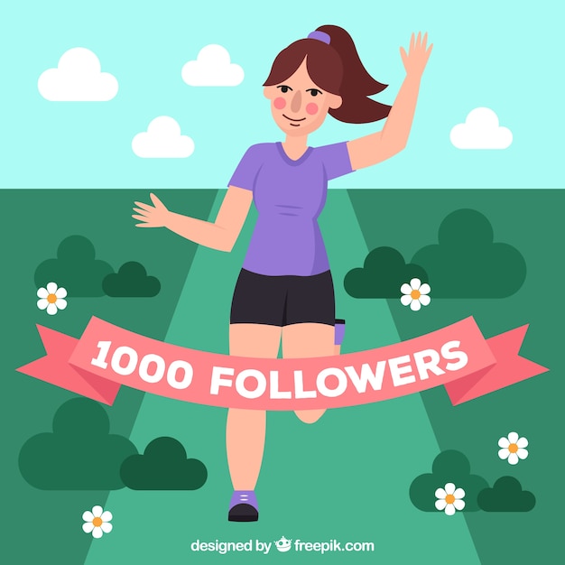 Free Vector 1k follower background with girl greeting