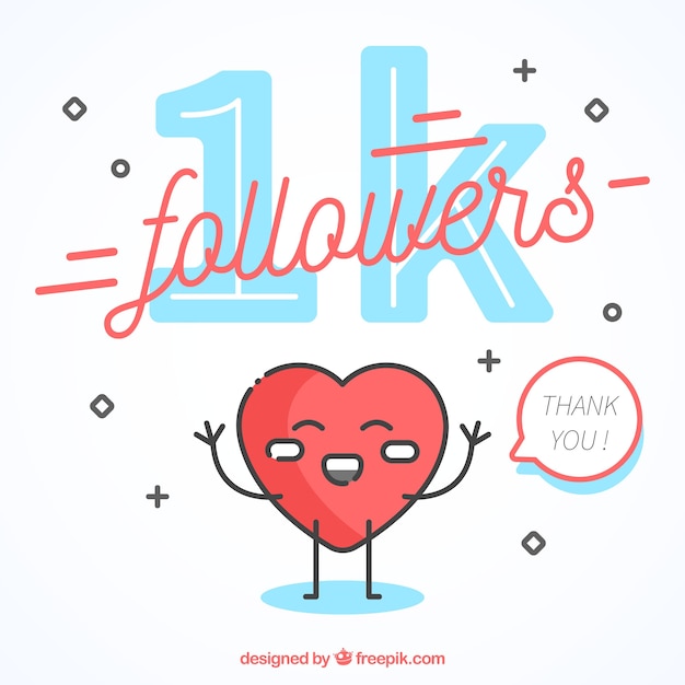 Free Vector 1k follower background with happy heart