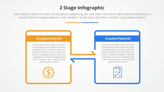 Free Vector 2 points stage template for comparison opposite infographic concept for slide presentation with big box outline and arrow direction with flat style