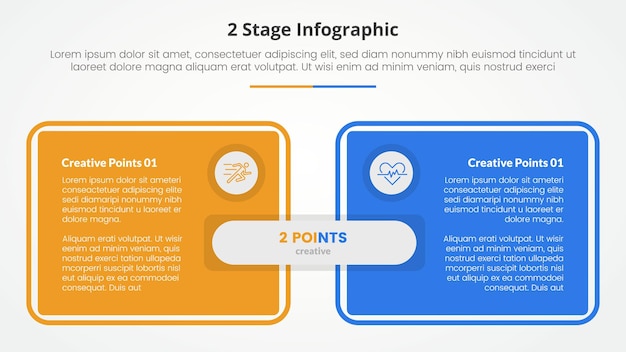 Free Vector 2 points stage template for comparison opposite infographic concept for slide presentation with big box table outline with flat style