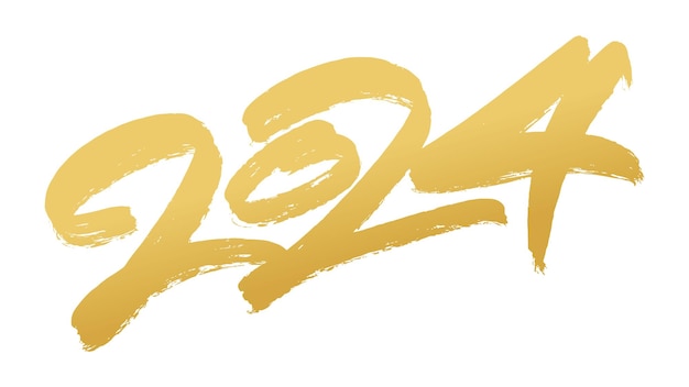 Free Vector 2024 brushed hand lettering gold calligraphic composition vector holiday design