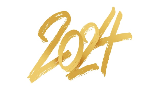 2024 brushed hand lettering Gold calligraphic element Vector holiday design