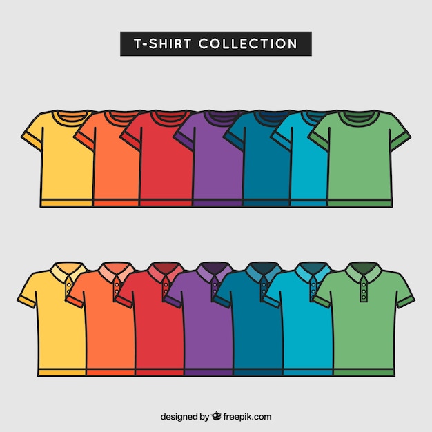 Free Vector 2d colorful t-shirt collection with hand drawn style