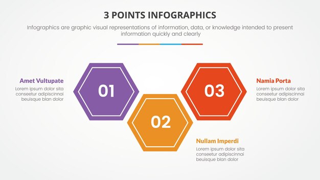 3 points or stages infographic concept with honeycomb shape for slide presentation